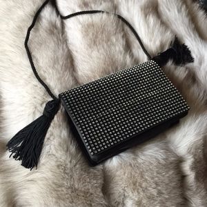 IMAGNIN Black Leather Rhinestone Shoulderbag